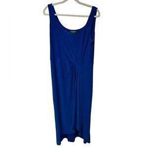 Lauren Ralph Lauren Royal Blue Sleeveless Ruched Midi Dress Semi Formal Summer